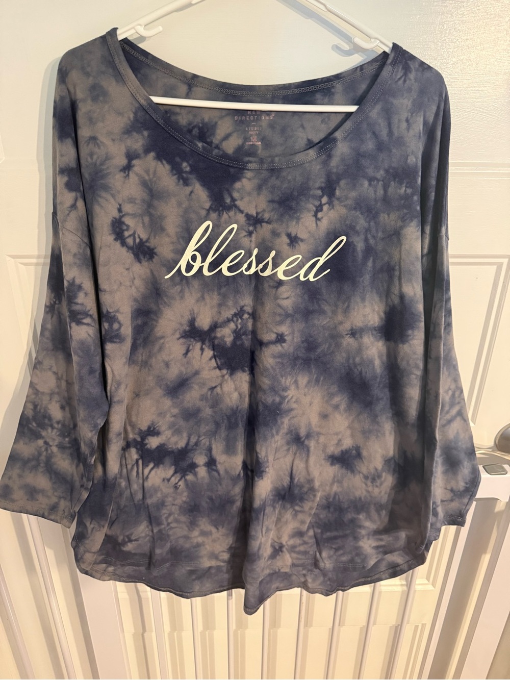 new directions Tie-Dye 'Blessed' Long Sleeve Top - Blue, Gray